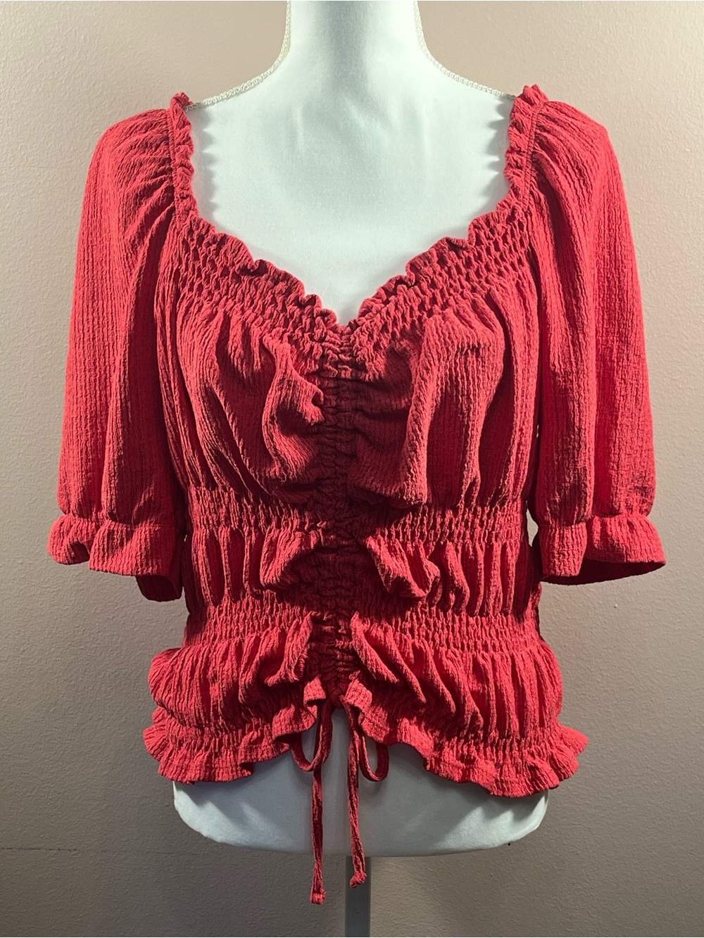Pilcro Dark Pink Ruched Peasant Blouse